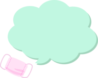 ピンク色のマスクの緑色のもこもこ吹き出しフレーム飾り枠