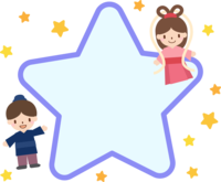 七夕-織姫と彦星と青色星形フレーム飾り枠