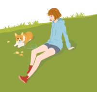 Grass, dog and girl