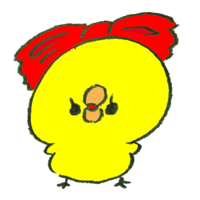 A chick with a big ribbon on his head