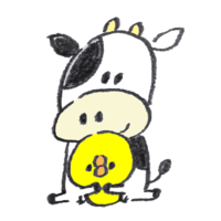 Cow holding a chick