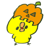 Chick wearing a ghost pumpkin