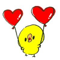 Chick with a heart balloon