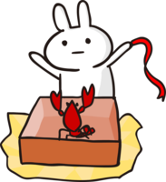 打开箱子-里面有小龙虾时的兔子