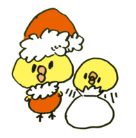 Santa Claus chick and chick coming out of the bag