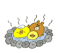 A chick in a hot spring with his family
