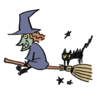 Witch and black cat on a broom perfect for Halloween