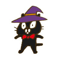 Black cat wearing a Halloween hat
