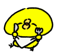 Chick eating with a knife and fork