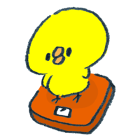 Chick riding on a scale