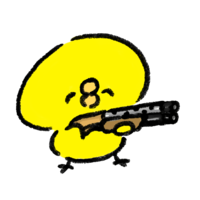 笑いながらショットガンを構えるひよこ