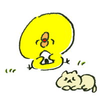 A chick and a cat going on a picnic during the holiday season