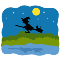 Witch flying by the water