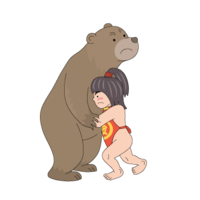 相撲をとる金太郎と熊