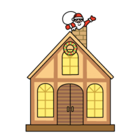 Santa coming out of the chimney of the house