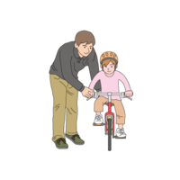 Dad and daughter practicing bicycles