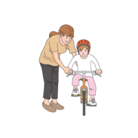 Mom and daughter practicing bicycles