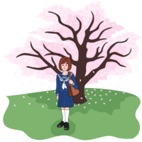 Cherry tree and schoolgirl