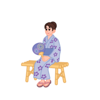 A woman in a yukata who cools in a chaise longue