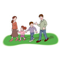 散歩する家族