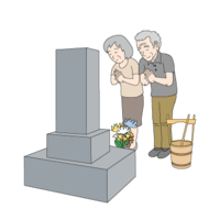 Elderly couple holding hands at the grave