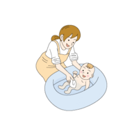 赤ちゃんをお風呂に入れるママ
