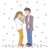 桜の花びらと若い夫婦