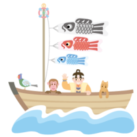 鯉のぼりの舟と桃太郎たち