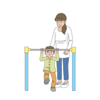 鉄棒の練習をするママと息子