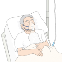 Elderly man with a respirator