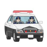Policeman riding a police car