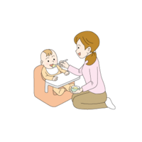 Mom giving rice to the baby