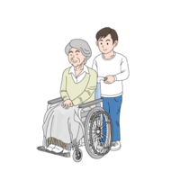 Grandmother and grandson in a wheelchair