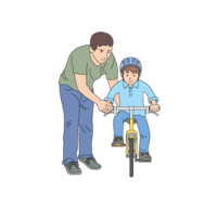 自転車の練習をするパパと息子