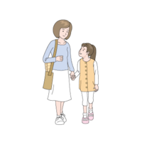 手をつないで歩くママと娘
