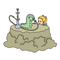 Caterpillar and Alice smoking a hookah