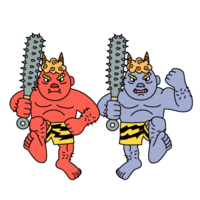 Rampant red demon and blue demon