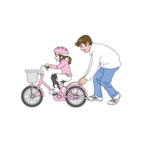 Dad and daughter practicing bicycles