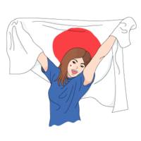 Female supporter holding the Hinomaru