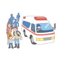 Evacuating family and ambulance