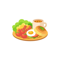 モーニングプレート(サラダ-スクランブルエッグ-ウインナー-トマト-卵-パンの朝食セット)素材
