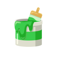 DIY用的油漆罐(绿色)和毛刷(刷子)