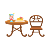 カフェテーブルとチェア(机と椅子)素材(イチゴのケーキとジュース付き！)