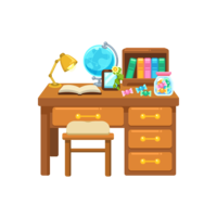 Study desk and chair (desk / chair) with books and globes