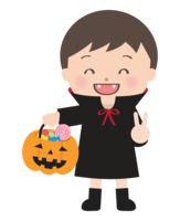 A boy disguised as Dracula with a candy on Halloween