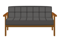 木製フレームのレザーのソファー