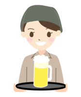 A clerk at a tavern carrying draft beer