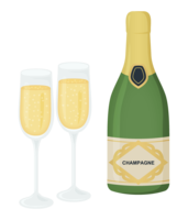 香槟瓶和玻璃杯