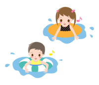 Children playing in the water with a floating ring