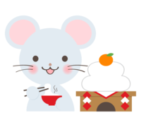Kagami mochi and a mouse eating rice cake